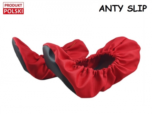 10-102/1APS CIEMNO CZERWONE ANTYPOŚLIZGOWE ortalionowe - spody skóropodobne ochraniacze na buty, wielorazowe ortalionowe obuwie ochronne, ochronniki