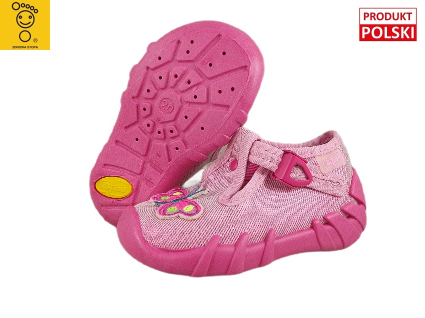 0-110P507 SPEEDY RÓŻOWE BROKAT MOTYL :: kapcie buciki obuwie dziecięce poniemowlęce Befado  18-26