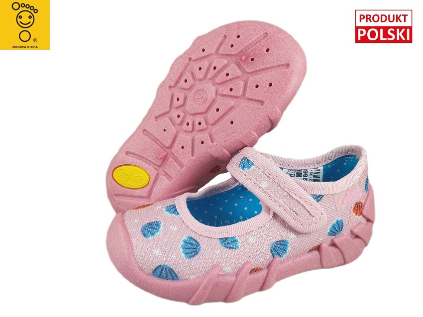 0-109P266 SPEEDY RÓŻOWE MUSZELKI ::  kapcie buciki czółenka obuwie dziecięce poniemowlęce Befado  18-26